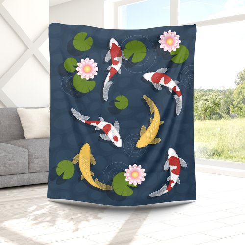 Japanese Koi Fish Pond Fleece Blanket