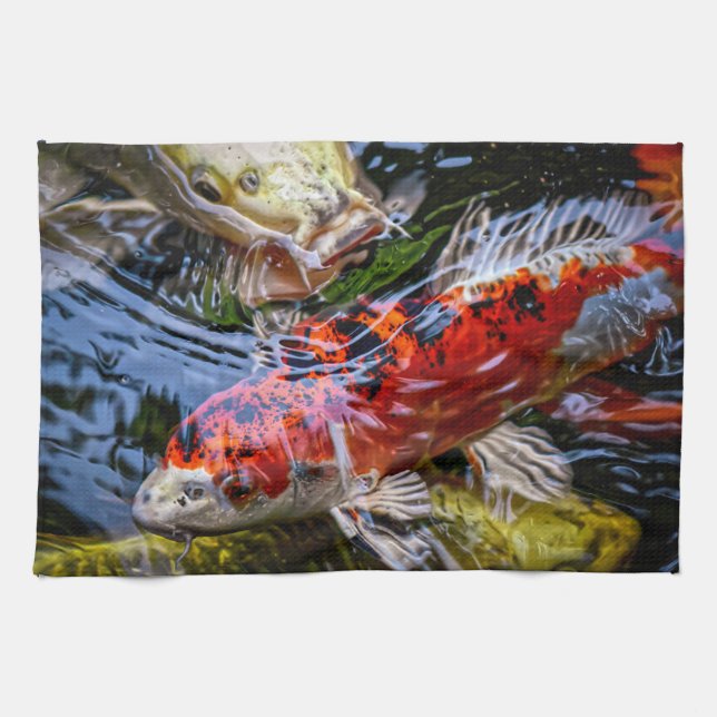Japanese Koi Fish Pond Kitchen Towel (Horizontal)