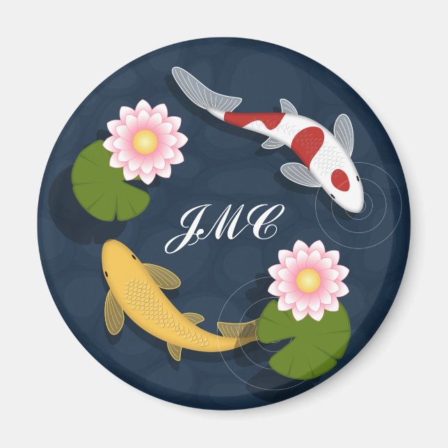 Japanese Koi Fish Pond Monogram Magnet (Front)