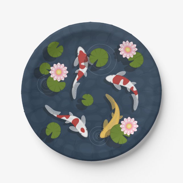 Japanese Koi Fish Pond Paper Plates (Front)