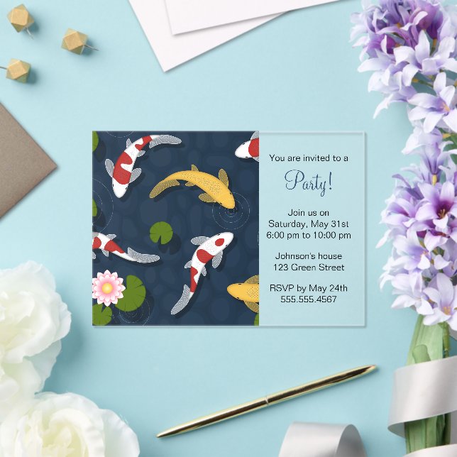 Japanese Koi Fish Pond Party Acrylic Invitations (Insitu (Wedding))