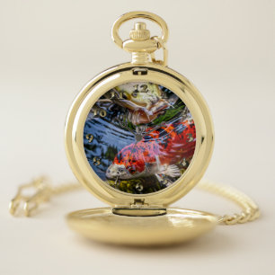 Japanese Koi Fish Pond Pocket Watch