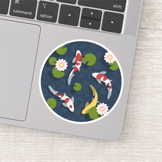 Japanese Koi Fish Pond Round Sticker (Detail)