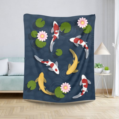 Japanese Koi Fish Pond Sherpa Blanket