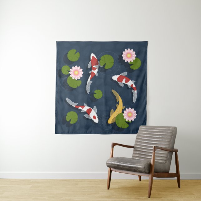 Japanese Koi Fish Pond Square Tapestry (In Situ)