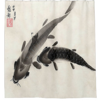 Japanese Koi Fish Pond Watercolor Painting Shower Curtain