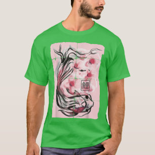 Japanese Koi Fish Sakura Cherry Blossom Graphic T- T-Shirt