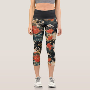 Japanese Koi Fish Seamless Pattern Capri Leggings