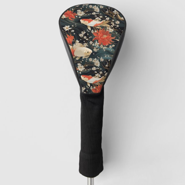 Japanese Koi Fish Seamless Pattern Golf Head Cover (Front)