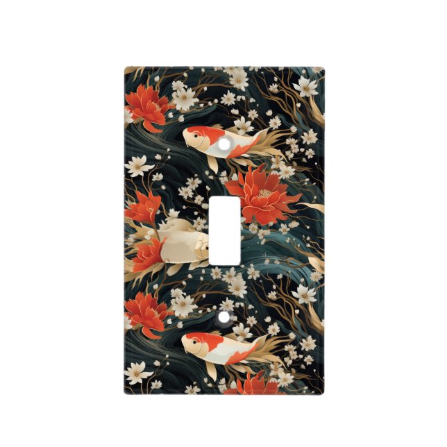 Japanese Koi Fish Seamless Pattern Light Switch Cover (Front)