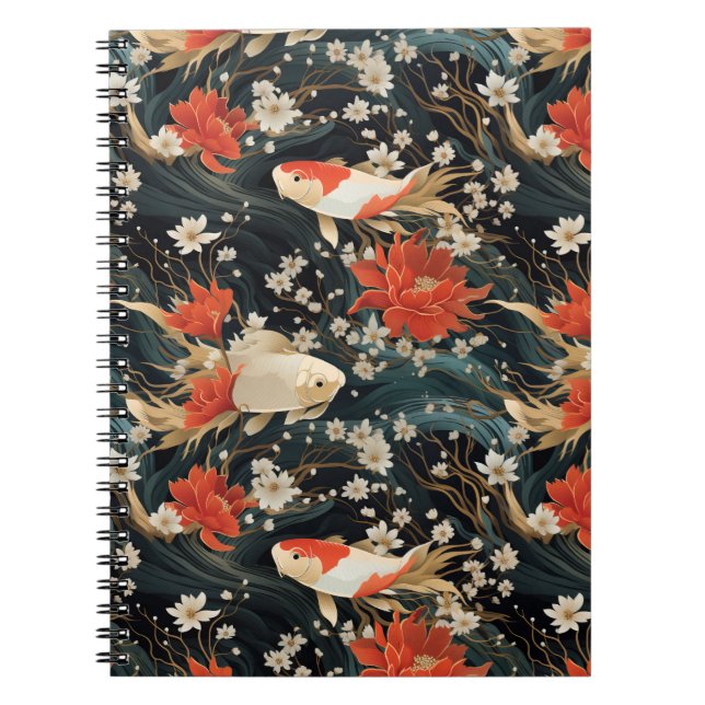 Japanese Koi Fish Seamless Pattern Notebook (Front)