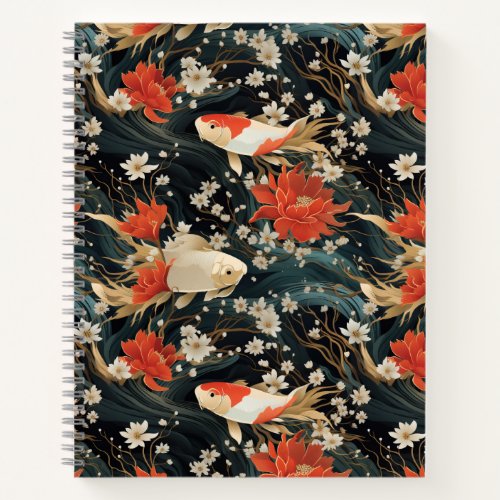 Japanese Koi Fish Seamless Pattern Notebook