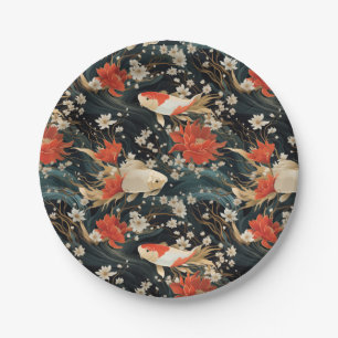 Japanese Koi Fish Seamless Pattern Paper Plates