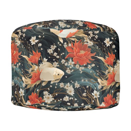 Japanese Koi Fish Seamless Pattern Pouf