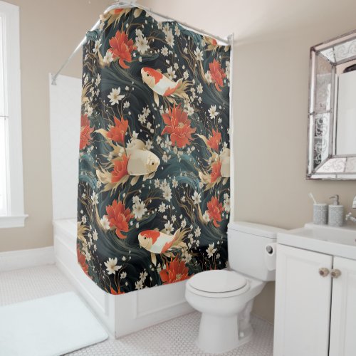 Japanese Koi Fish Seamless Pattern Shower Curtain