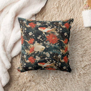 Japanese Koi Fish Seamless Pattern Throw Pillow