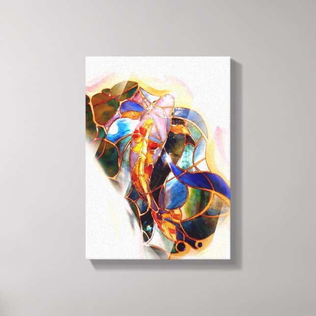 Japanese Koi Fish Stained Glass Art Canvas Print (Front)