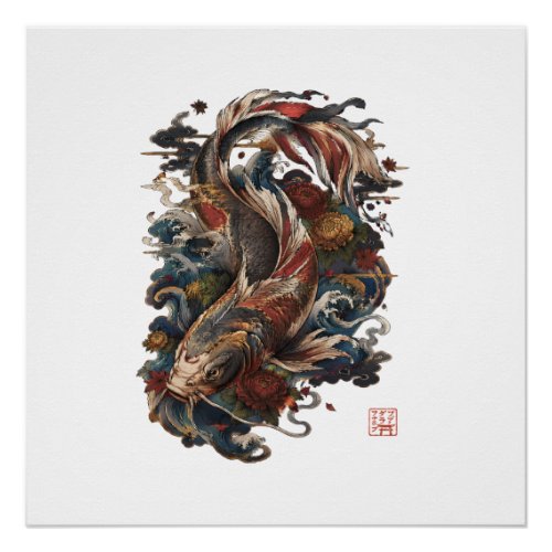 Japanese Koi Fish | Traditional Japanese Tattoo Poster