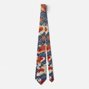 Japanese Koi Fish Waves Neck Tie