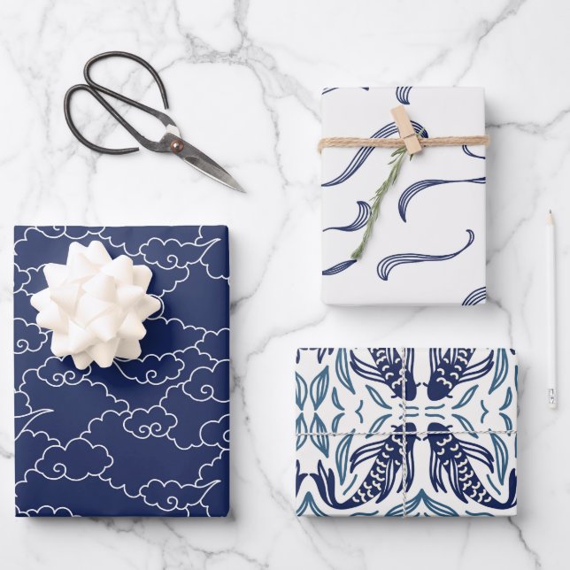 Japanese KOI FISH white and blue  Wrapping Paper Sheets (Front)