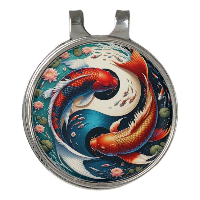 Japanese Koi Fish Yin Yang Golf Hat Clip (Front)