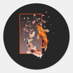 Japanese Koi Fishes and Flowers Classic Round Sticker