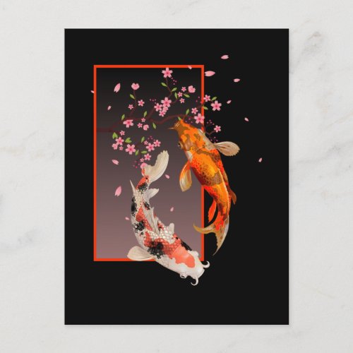 Japanese Koi Fishes and Flowers Postcard