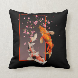 Japanese Koi Fishes and Flowers Throw Pillow