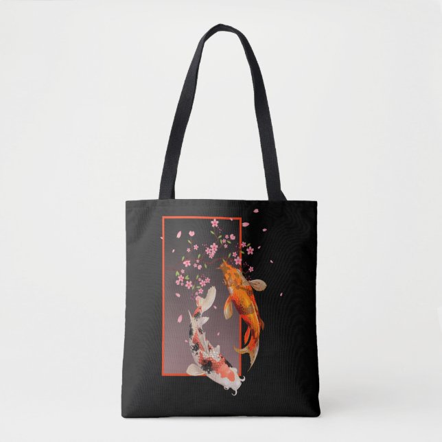 Japanese Koi Fishes and Flowers Tote Bag (Front)