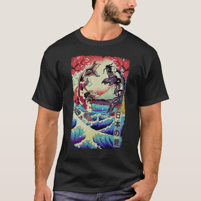 Japanese Koi Fishes Great Wave Off Kanagawa T-Shirt (Front)
