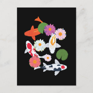 Japanese Koi Fishes Water Lily Art Postcard
