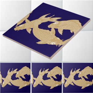 Japanese Koi Goldfish Frieze Pattern Ceramic Tile