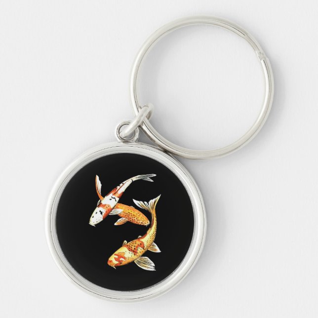 Japanese Koi Goldfish on Black Keychain (Front)