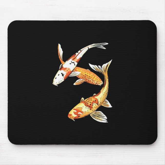 Japanese Koi Goldfish on Black Mouse Pad (Front)