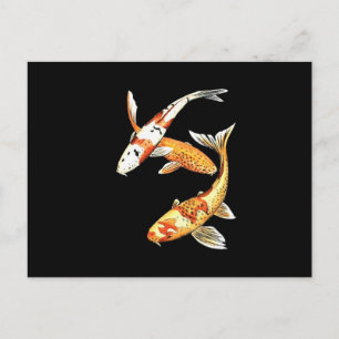 Japanese Koi Goldfish on Black Postcard