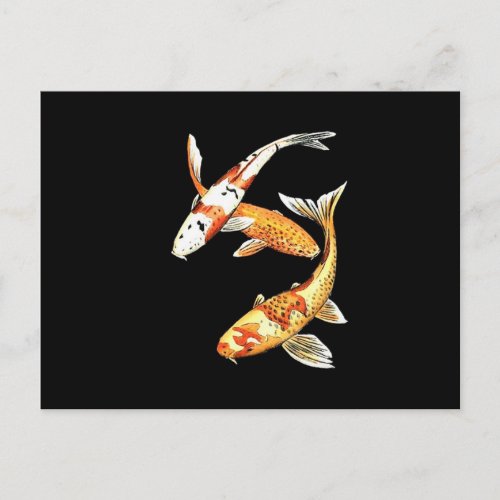 Japanese Koi Goldfish on Black Postcard