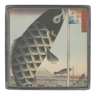 Japanese Koi Hiroshige Fish Festival Flag Gunmetal Finish Lapel Pin