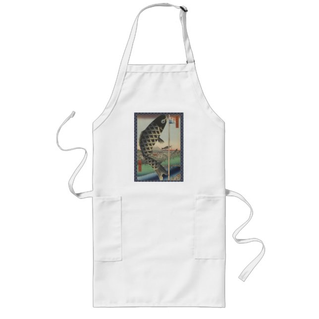 Japanese Koi Hiroshige Fish Festival Flag Long Apron (Front)