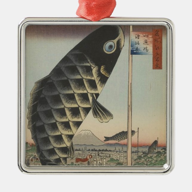 Japanese Koi Hiroshige Fish Festival Flag Metal Ornament (Front)