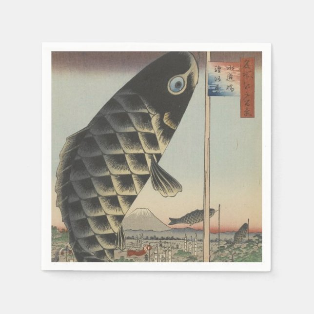 Japanese Koi Hiroshige Fish Festival Flag Napkins (Front)