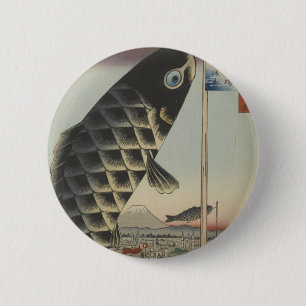 Japanese Koi Hiroshige Fish Festival Flag Pinback Button