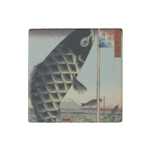 Japanese Koi Hiroshige Fish Festival Flag Stone Magnet