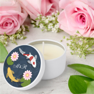 Japanese Koi Monogram Initials Wedding Anniversary Mini Candle Favors