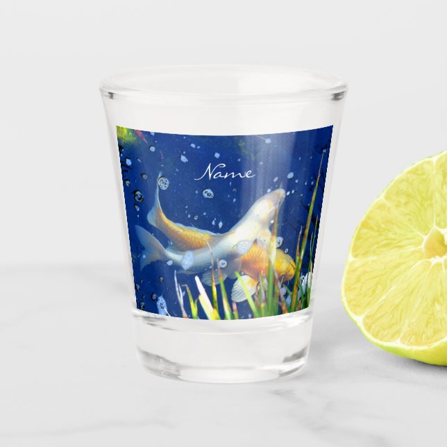 Japanese Koi pond blue Thunder_Cove   Shot Glass (Front)