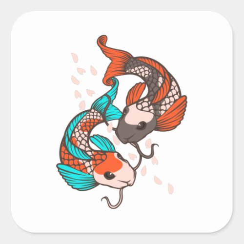 Japanese Koi Style Art Square Sticker