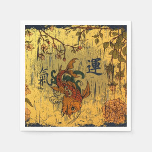 Japanese Koi White Paper Napkins, Standard Edges Napkins