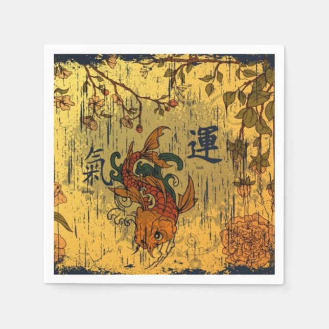 Japanese Koi White Paper Napkins, Standard Edges Napkins (Front)