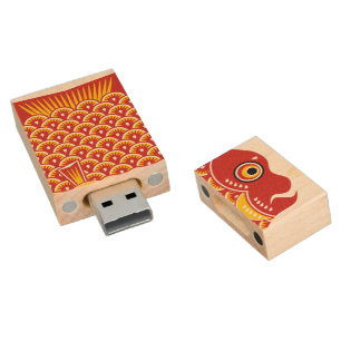 Japanese Koinobori Carp Streamer Wood Flash Drive