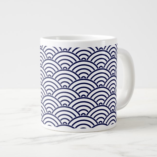 Japanese Koinobori Fish Scale in Delft Blue Giant Coffee Mug (Front Right)