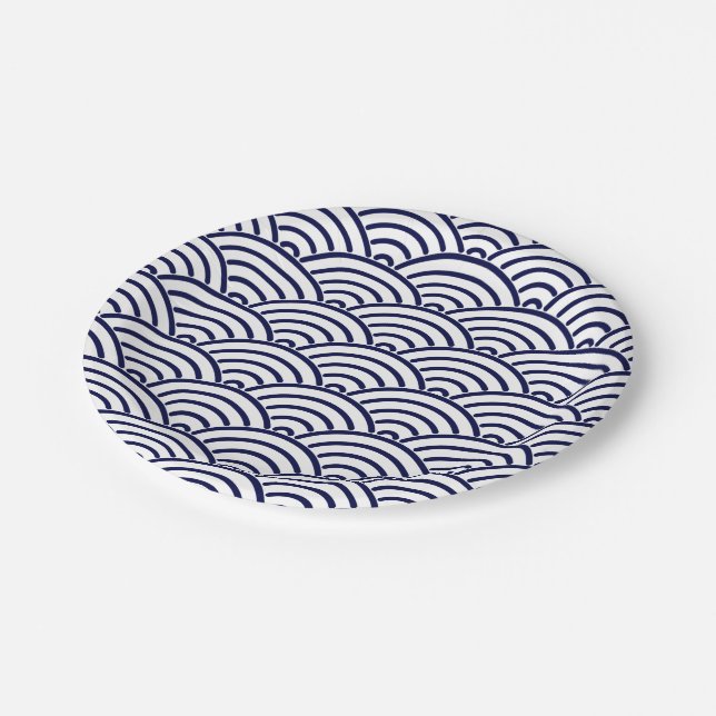 Japanese Koinobori Fish Scale in Delft Blue Paper Plates (Angled)